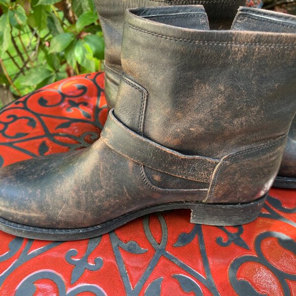 Frye Veronica Bootie Leather Moto Boots Distressed Brown - Picture 2 of 11